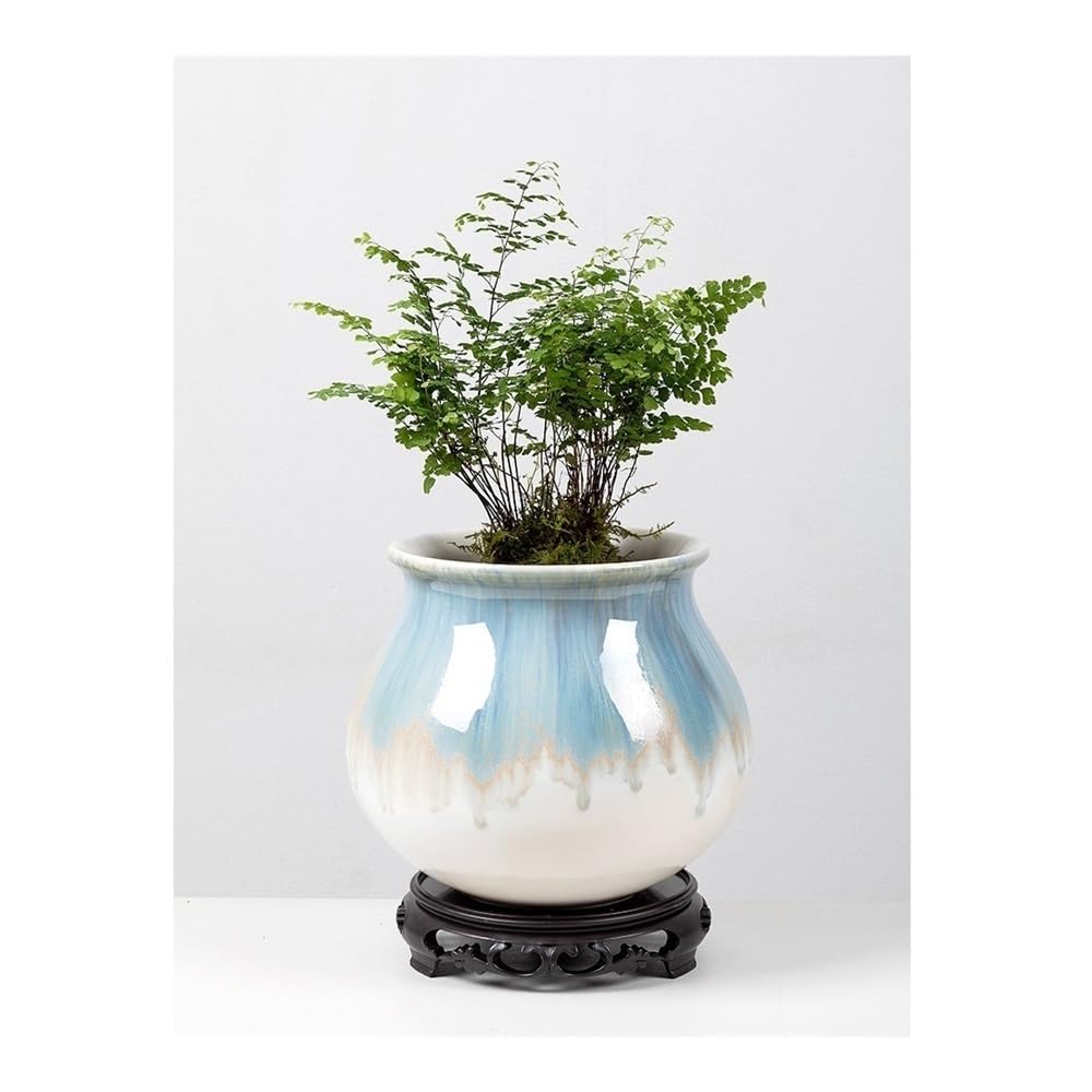 Dekoracyjne donice na rośliny doniczkowe, Spersonalizowana z podstawą, zielona okrągła ceramiczna doniczka na kwiaty, oddychający sukulent Bonsai, Idealne doniczki dla roślin do użytku wewnątrz i