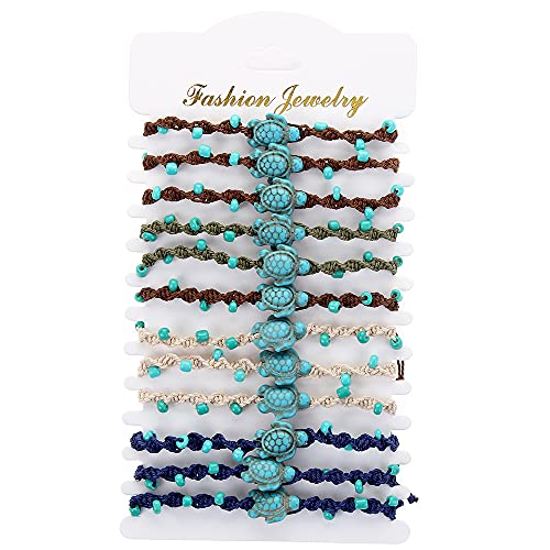 COLORFUL BLING 12Pc Adjustable Natural Sea Shell Starfish Cowries Strand Bracelets Handmade Braided Turtle Tortoise Beads Bracelet for Women Surfer Beach Friendship Jewelry2