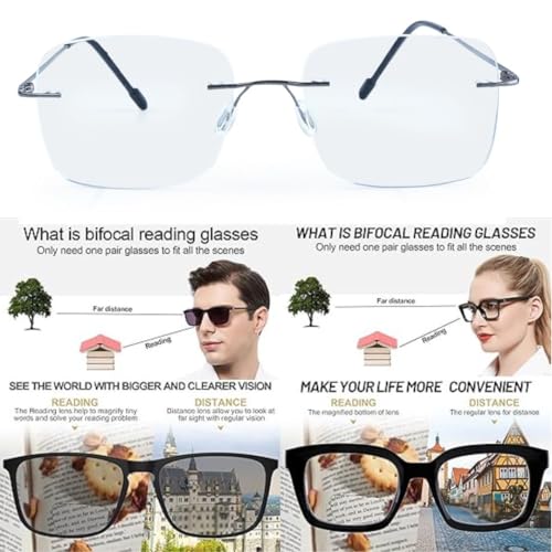 Image of Redex Rimless Rectangel Bifocal Reading Glasses Anti Glare Protection For Unisex Power Available 0.50 0.75 1.00 1.25 1.50 1.75 2.00 2.25 2.50 2.75 3.00