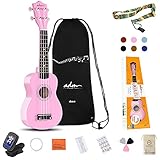 ADM Soprano Ukulele for Beginners 21 Inch Hawaiian Wood Ukelele Kit for Kids Adults Students Starter Professional Ukalelee Pack Bundle with Strap and Gig Bag etc, Pink
