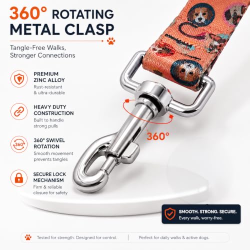 Image of Wooflix Heavy Duty Nylon Dog Leash | Anti Slip Padded Handle Long Dog Leash | Highly Reflective Leash for Dogs | Dog Rope for Medium & Large Dogs | Dog Training Leash | (Dogo Orange, 6.5 Feet Long)