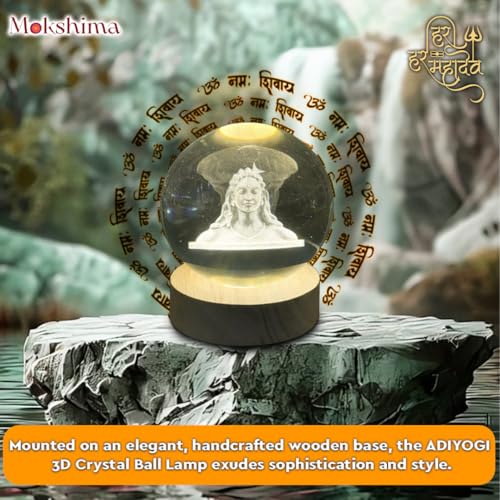 Image of 3D Adiyogi Crystal Ball LED Night Lamp, Lord Shiva Design with Wooden Base, Spiritual Table Lamp for Home Temple, Gift for Devotees (Adiyogi)
