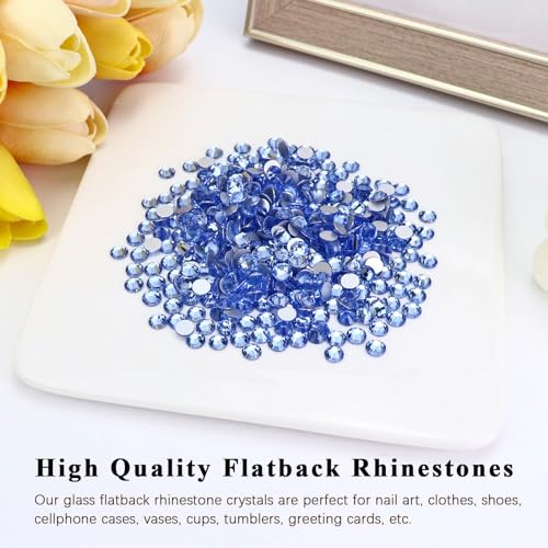 Image of 1440PCS SS3 Crystal Glass Flatback Rhinestones, Round Flat Back Crystal Gems for Nail Art and Craft Clothes, Glue Fix Diamond Stones Light Blue (1.3-1.4mm)