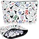 FYSUIMU Empty Mahjong Tile Bag Black Printed Zipper Mahjong Case Tile Storage Holder Pouch for Travel Party Game Accessories