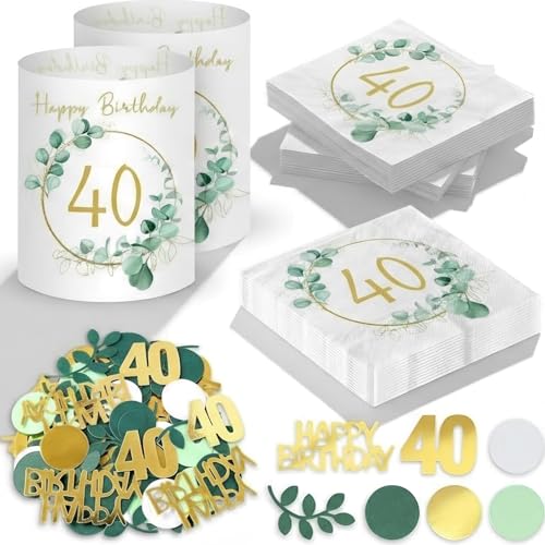 20 Pièces Serviette Papier Jetables 40 Ans+12 Pièces Lanterne Décoration Table+100 Happy Birthday Confettis, Decoration Table Anniversaire Pour Decoration...
