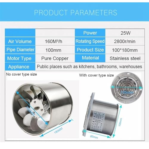 Ventilador de extracción de acero inoxidable de 4 pulgadas para ventana, ventilador de conducto de aire para baño y cocina con cubierta miniatura 2