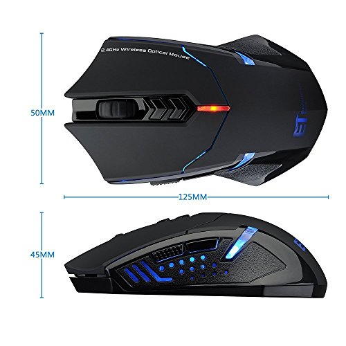 UrChoiceLtd®ET Tech X-08 Nuovo USB 7 Pulsante Di Gioco Mouse Ottico Senza Fili Di Gioco Professionale 800/1200/1600/2000/2400 DPI Regolabile Notebook PC Notebook Desktop Computer