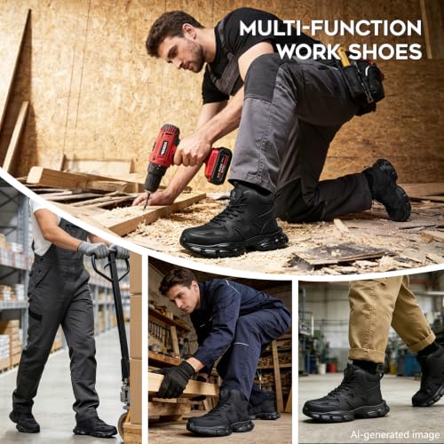 Image of Hogent Steel Toe Shoes for Women Men Wide Non Slip Composite Work Sneakers Indestructible Comfortable Safety Tennis Shoes Lightweight Breathable Construction Sneakers Puncture Proof Ergonomic Design