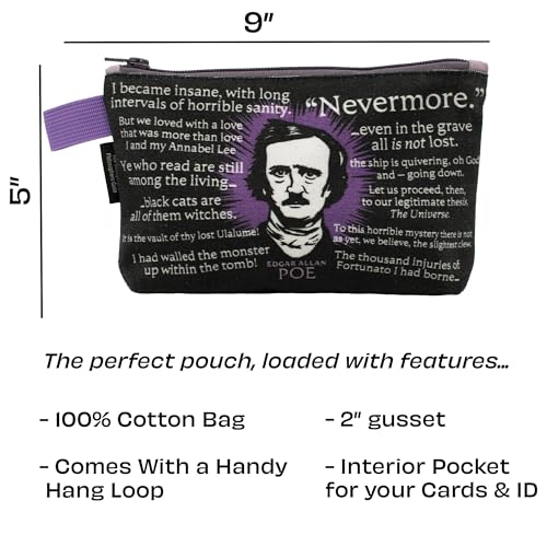 Image of The Unemployed Philosophers Guild Edgar Allan Poe Bag - 9 inch Canvas Zipper Gothic Themed Pouch for Pencils, Tools, Cosmetics, Toiletries, and More