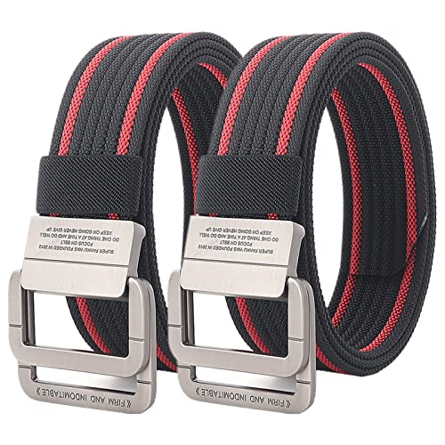 Belts for men Braided Belt,Belts for Men, Nylon Adjustable Military Tactical Belt with Double Ring Buckle, 2 Pack