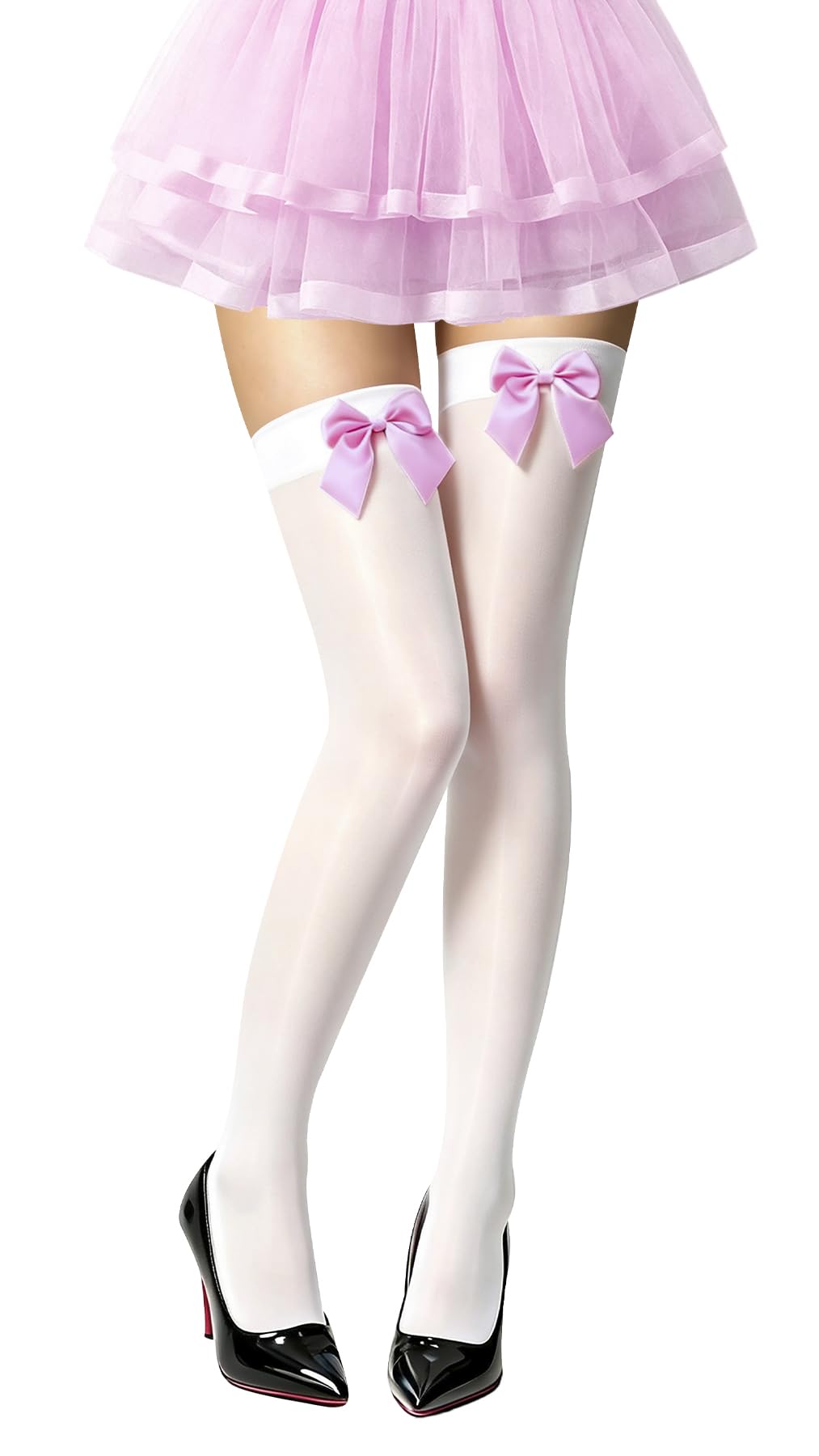 Women's Satin Bows Thigh High Stockings Hold-ups Snag-Resistant Knee High Long Socks