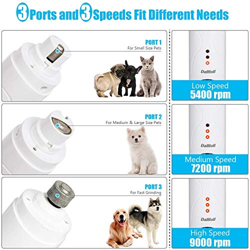 Dallfoll Dog Nail Grinder with LED Light, 3-Speed Electric Rechargeable Pet Nail Trimmer with Pet Nail Clipper and File, Painless Paws Grooming & Smoothing for Small Medium Large Dogs Pet