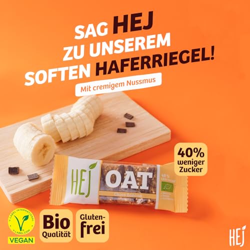 HEJ Oat Vollkorn-Hafer-Riegel - Bio-Müsliriegel mit Banane, Dunkler Schokolade & Nussmus - Veganer Snack - Energieriegel - Glutenfrei - Choco Banana 12 x 45 g