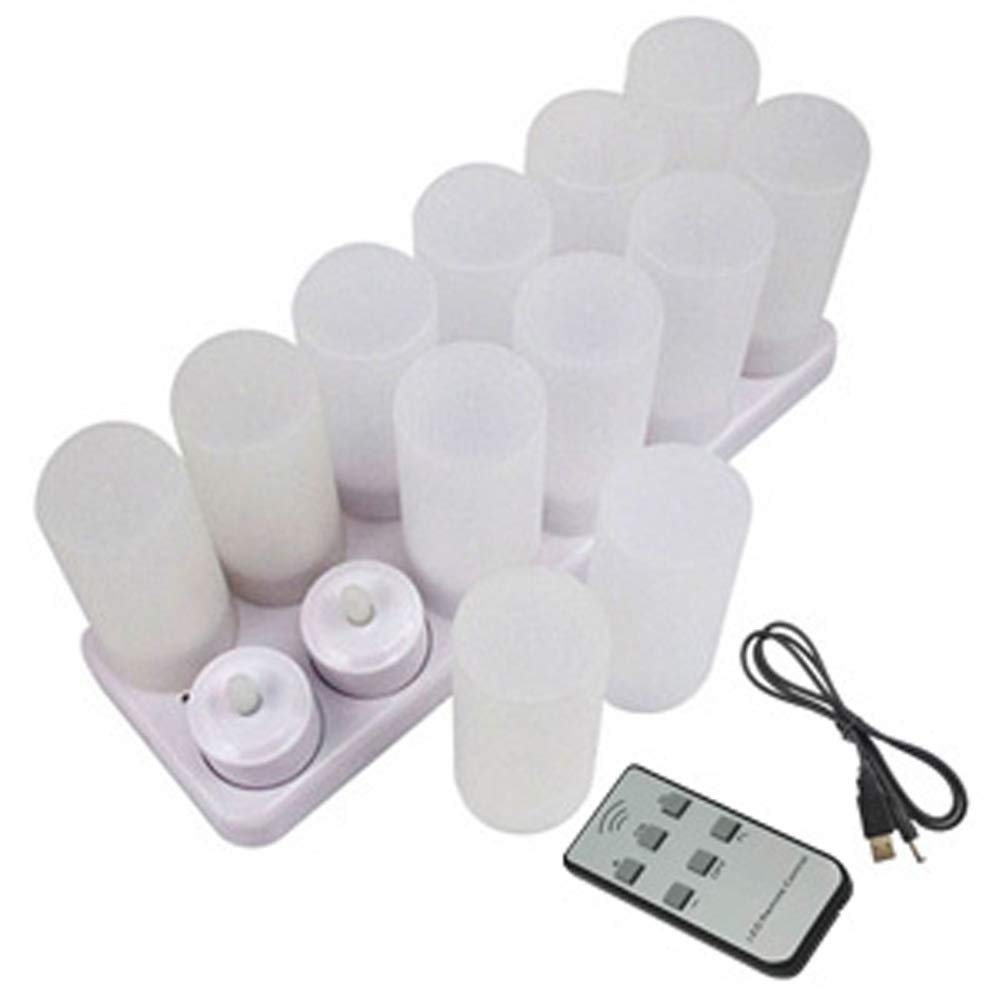 QSPORTPEAK Bougies LED Avec Télécommande, 12 Pcs Sans Flamme, Vacillantes, Rechargeables Avec Station de Charge - Pour Noël, Fête, Jaune