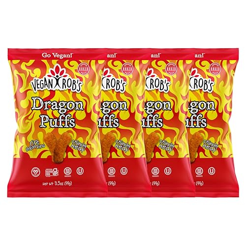 Vegan Rob's Dragon Puffs Baked Firey Bites with Clean & Sustainable Ingredients - Healthy Snacks for Kids & Adults - Plant Based & Gluten Free - 4 Count (3.5 Ounce)