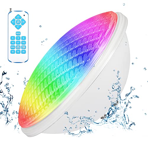 Lumière LED PAR56 pour piscine - 54 W - Projecteur sous-marin IP68 Étanche - Télécommande - Intensité variable - Éclairage RVB - Piscine familiale
