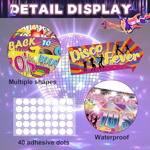 Image of 20 Pieces 70s Party Signs Disco Party Decorations Back to The 70s Directional Signs 1970s Theme Birthday Supplies for Door Wall Yard Photo Booth Props