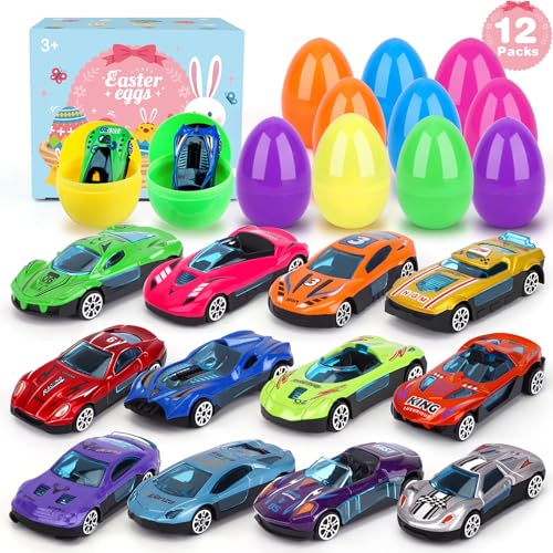 Uiseba Cadeau Paques Enfant 12Pcs Oeuf De Paques Jouet Avec Voiture de Course en Alliage Oeufs De...