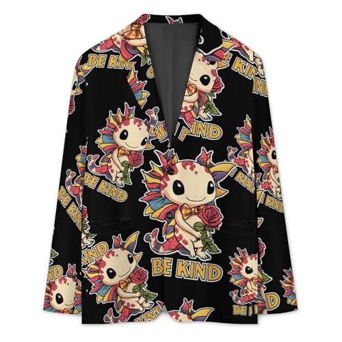 Axolotl Be Kind Autism Casual Men's Blazers Two Button Lapel Suits Jacket Lightweight Sport Coats3