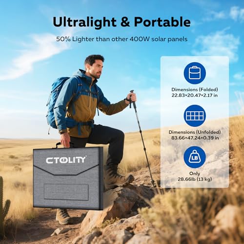 CTOLITY 400W Portable Solar Panel for Power Station, Foldable Solar Panels by CTOLITY - Used condition - Image 3