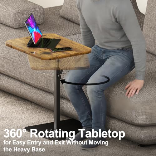 Image of HzTinT Large Tv Tray Side Table Sofa Tray for Couch Heavy Metal Base Swivel /Adjustable Height, Sofa Bed Bathroom Study TV Tray C Shaped End Table Food Snack Trays for Eating