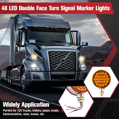 Image of 2PCS 48 LEDs Round Double Face Fender Turn Signal Lights (Amber+Amber（Amber Lens）)