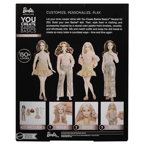 Miniatura 6 de Barbie Basics You Create Kit Neutro 003, Conjunto con muñeca Personalizable, Ropa de Talla Universal, Cuerpo articulado y Cabeza Intercambiable, JJX37