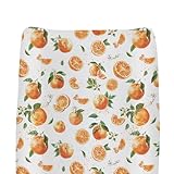 Watercolor Oranges Baby Changing Pad Covers for Boy Girl Orange Branches Flowers Leaves Fitted Changing Table Cover Mats Summer Citrus Fruit Soft Diaper Change Table Sheets for 32''×16'' Contoured Pad