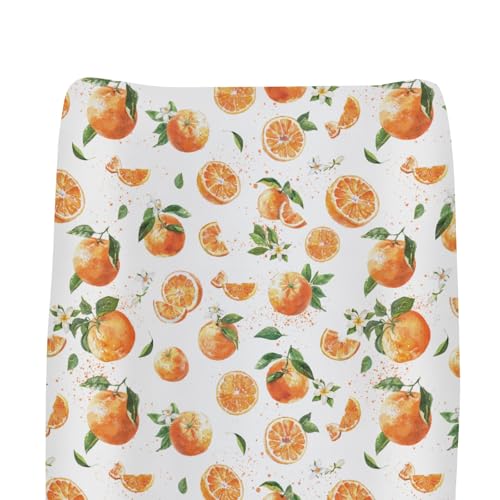 Watercolor Oranges Baby Changing Pad Covers for Boy Girl Orange Branches Flowers Leaves Fitted Changing Table Cover Mats Summer Citrus Fruit Soft Diaper Change Table Sheets for 32''×16'' Contoured Pad