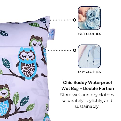 Image of Chic Buddy Polyester Waterproof Wet Bag, Washable, Reusable for Travel, Beach, Pool, Stroller, Diapers, Dirty Gym Clothes, Wet Swimsuits, Toiletries (BARN OWL, Wet Bag /Dry Bag), Multicolor