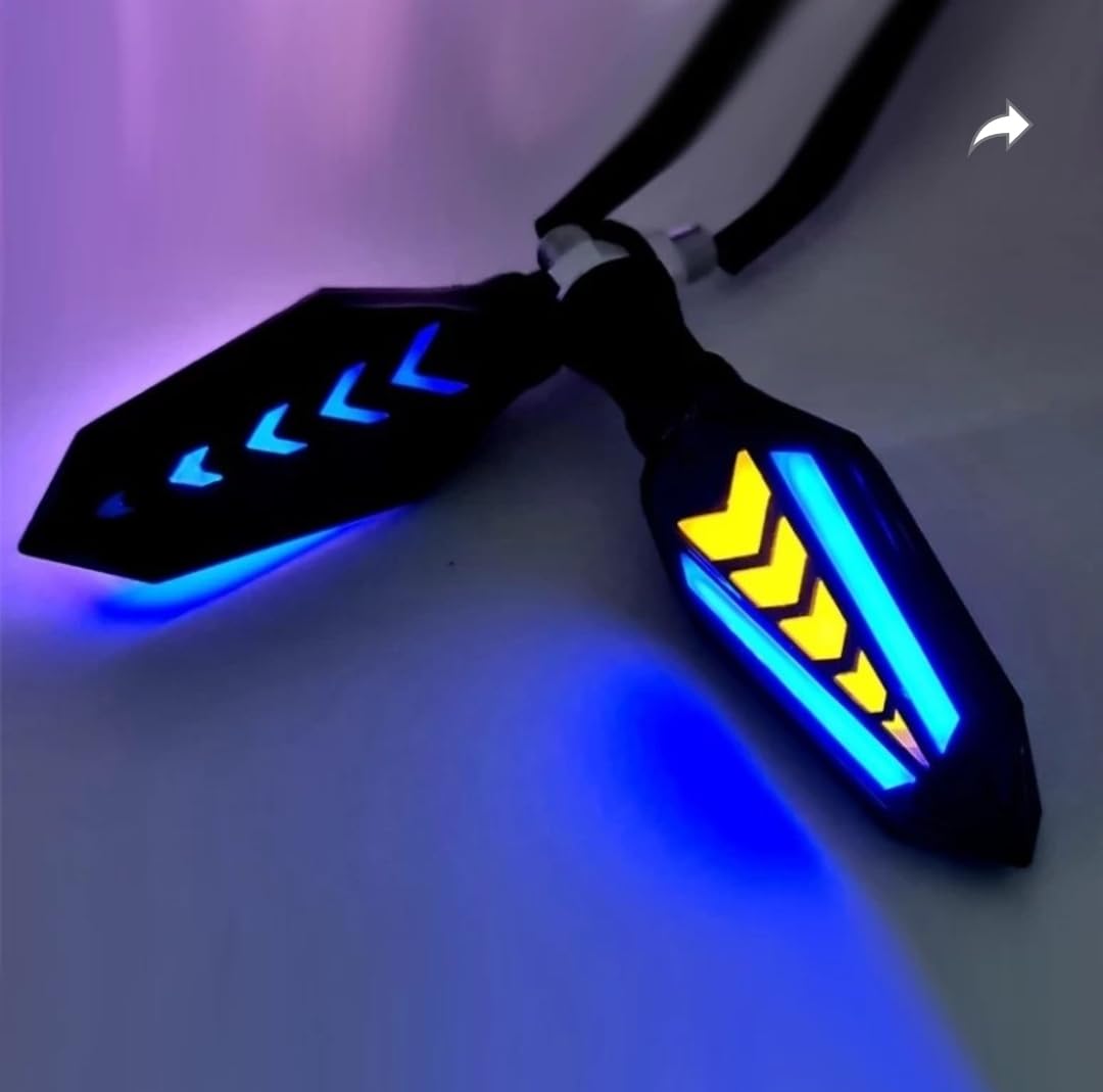 BIKEBLOOM Side, Rear, Front Neon Indicator Light for Bullet, Yamaha, Bajaj, TVS, Hero Pulsar 150 AS, Classic 350, Splendor Plus, Apache RTR 180, Pulsar 200NS, FZ, Duke 180 (Yellow, Blue) (Pack of 2)