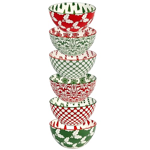 Winter Medley 13 oz All Purpose Bowls – Set of 6 Porcelain Holida...