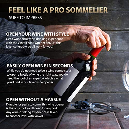 VINVOLI Wine Opener - New 2021 Luxury Chrome Wine Bottle Opener Set - Rabbit Wine Opener Set - Rabbit Wine Corkscrew Set Opener for Wine Bottles - Rabbit Wine Bottle Openers - Wine Cork Opening Kit