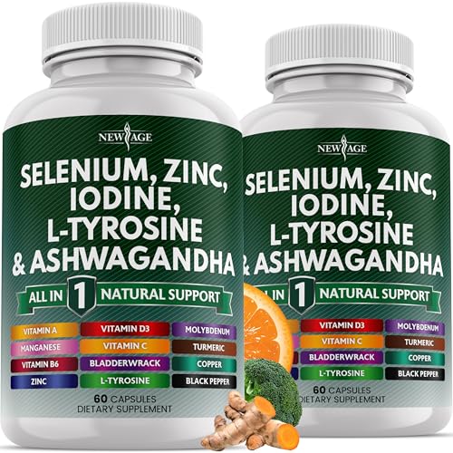 new age selenium zinc iodine l tyrosine ashwagandha - supplement for women and men with bladderwrack turmeric silica kelp schisandra - 120 count