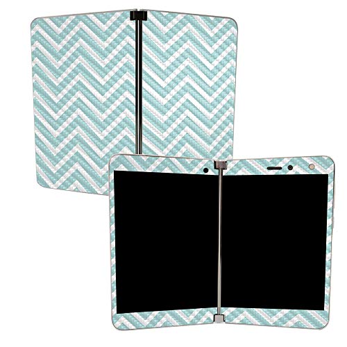 Image of MIGHTY SKINS MightySkins Carbon Fiber Skin for Microsoft Surface Duo - Aqua Chevron | Protective, Durable Textured Carbon Fiber Finish | Easy to Apply, Remove, and Change Styles | Made in The USA