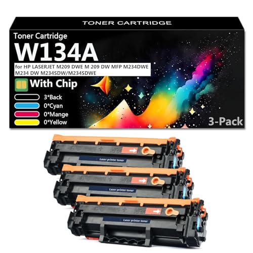 CFDFDA Cartucce Toner W134A Compatibili per HP Laserjet M209 DWE M209DW MFP M234DWE M234 DW M 234SDW M234SDWE Stampante, Facile da Installare,3*Black