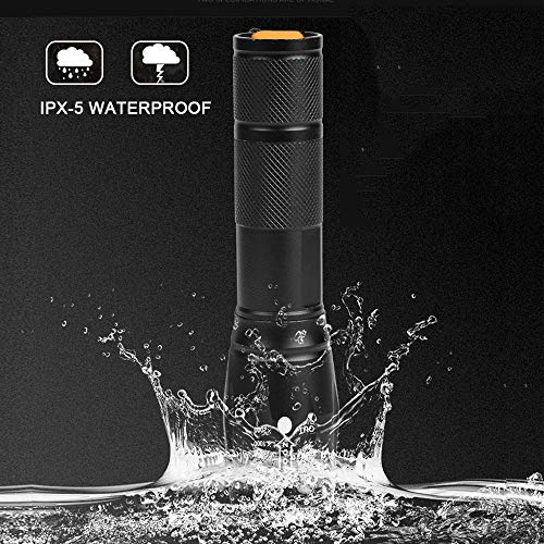 Super Bright 2000 Lumen 18650 Tactical Flashlight and 6x 3.7V Rechargeable High-Capacity Battery with Batteries Charger,Adjustable Focus and 5 Light Modes Handheld Flashlight for Camping Hiking