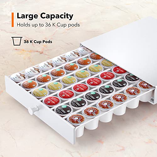 Goldlion K Cup Holder Sliding Tray Pull Out Coffee Pod Organizer Rolling K Cup Organization Storage Drawer Countertop Maker Stand Rack Capsules Compatible With Keurig Accessories, White #TOP4