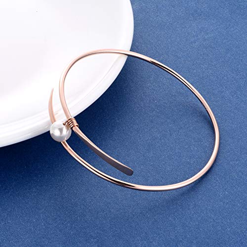 POPLYKE 925 Sterling Silver 18K Rose Gold Freshwater Pearl Bangle Bracelets for Women Bridesmaids Wedding Jewelry for Mom3
