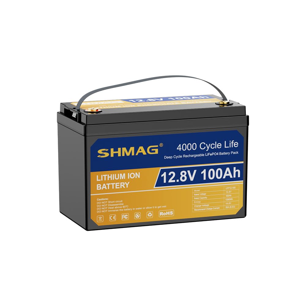 SHMAG 12V 100Ah BCI Group 31 LiFePO4 Battery Built-in 100A BMS, 6000+ Deep Cycles Rechargeable Battery with Low-Temp Protection, Great for RVs, Motor Boat, Off-Grid, Home Energy Storage, Camping