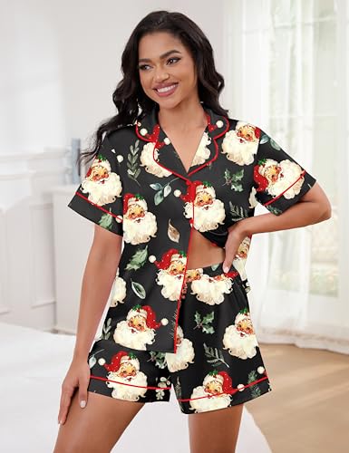 Image of SHESHOW Satin Pajamas for Women Set Preppy Animals Pjs Short Sleeve Shorts 2 Piece Loungewear Sets XS-XXL