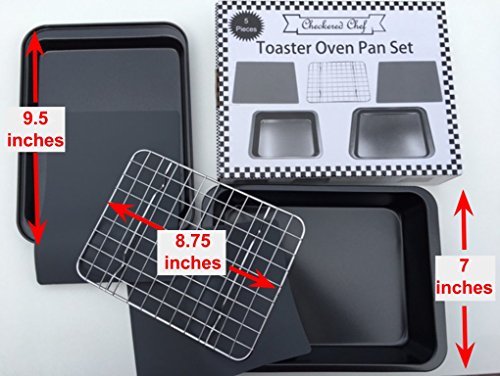 Checkered Chef Toaster Oven Pans - 5 Piece Nonstick Bakeware Set Includes Baking Trays, Rack And Silicone Baking Mats - Best Accessories For Toaster And Convection Ovens #TOP4