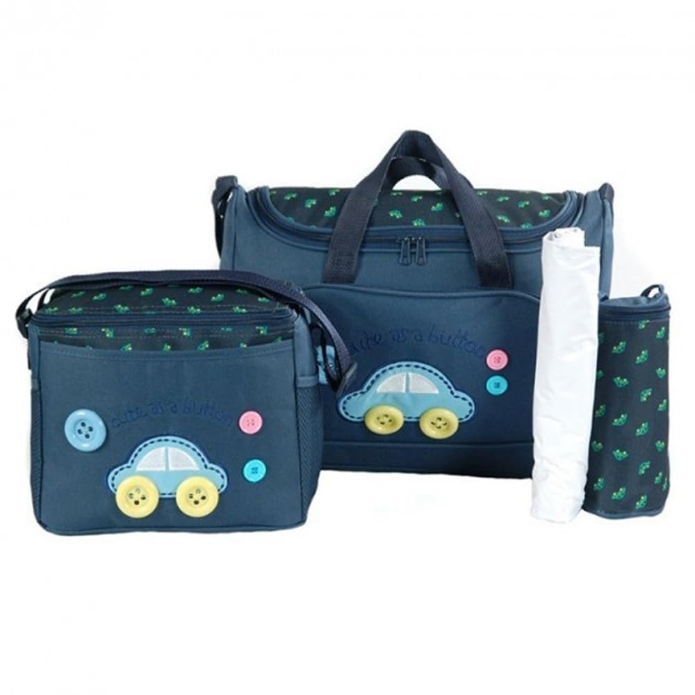 Baby Bucket Bag Nappie Diaper Changing Bags Sets (Navy Blue, 4 Pcs)