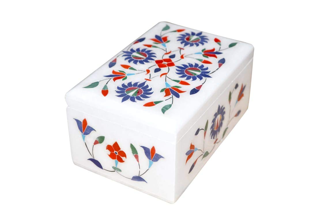 Rectangular Handicraft Marble Jewelry Box (Multi Color, 4x6 Inch)-image-15