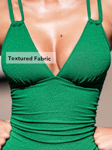 Image of CUPSHE Women's V Neck One Piece Cutout Tummy Control Swimsuit | Double Adjustable Straps,Back Cutout,O Ring,Soft Removable Cups,Flattering Bathing Suit For Vacation And Beach