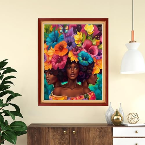 Image of Funchey Stamped Cross Stitch Kits, DIY Cross Stitch Pattern for Adults Beginners Needlepoint Kits Embroidery Kit Arts and Crafts 11CT-Rainbow Flower Girl 16x20 inch