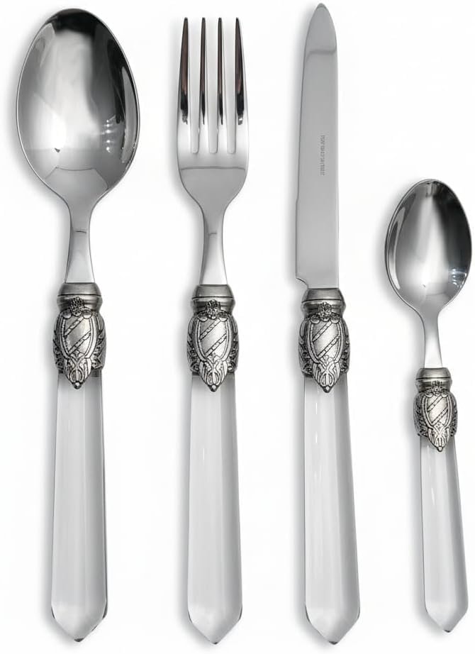 MODALYSSA Set 8 Pezzi Posate Trasparente Crystal Diamantea, Acciaio Inox 18/10, Servizio per 2 Persone, Design di Lusso Made in Italy, Stile Elegante, Moderno. Confezione Regalo.