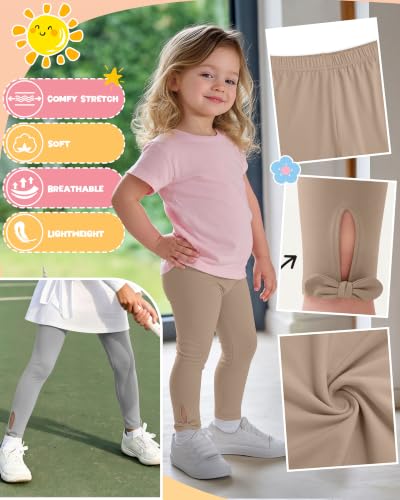 Image of 3 Pack Toddler Girl Cotton Leggings | Baby Girls Cute Stretchy Pants, Soft Bow Knot Leggings, Kids Full Length Tight Pants, 18M-5T Solid Comfortable Leggings