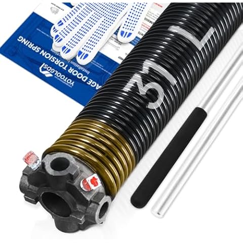 YoToolGDS Left Hand Wind（Black Cone）2" Garage Door Torsion Spring with Non-Slip Winding Bars & Gloves, High Precision Electrophoresis Black Coated, for Replacement, MIN 16,000 Cycles (0.250x2''x31'') Cover