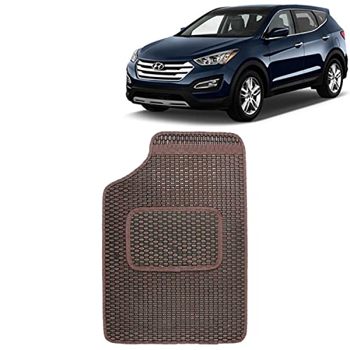Image of Kingsway Dotted Design Car Floor Foot Mats Universal Fit for Hyundai Santa Fe, Model Year : 2013-2017, Water and Dustproof, Color Brown, Set of 5 Pieces